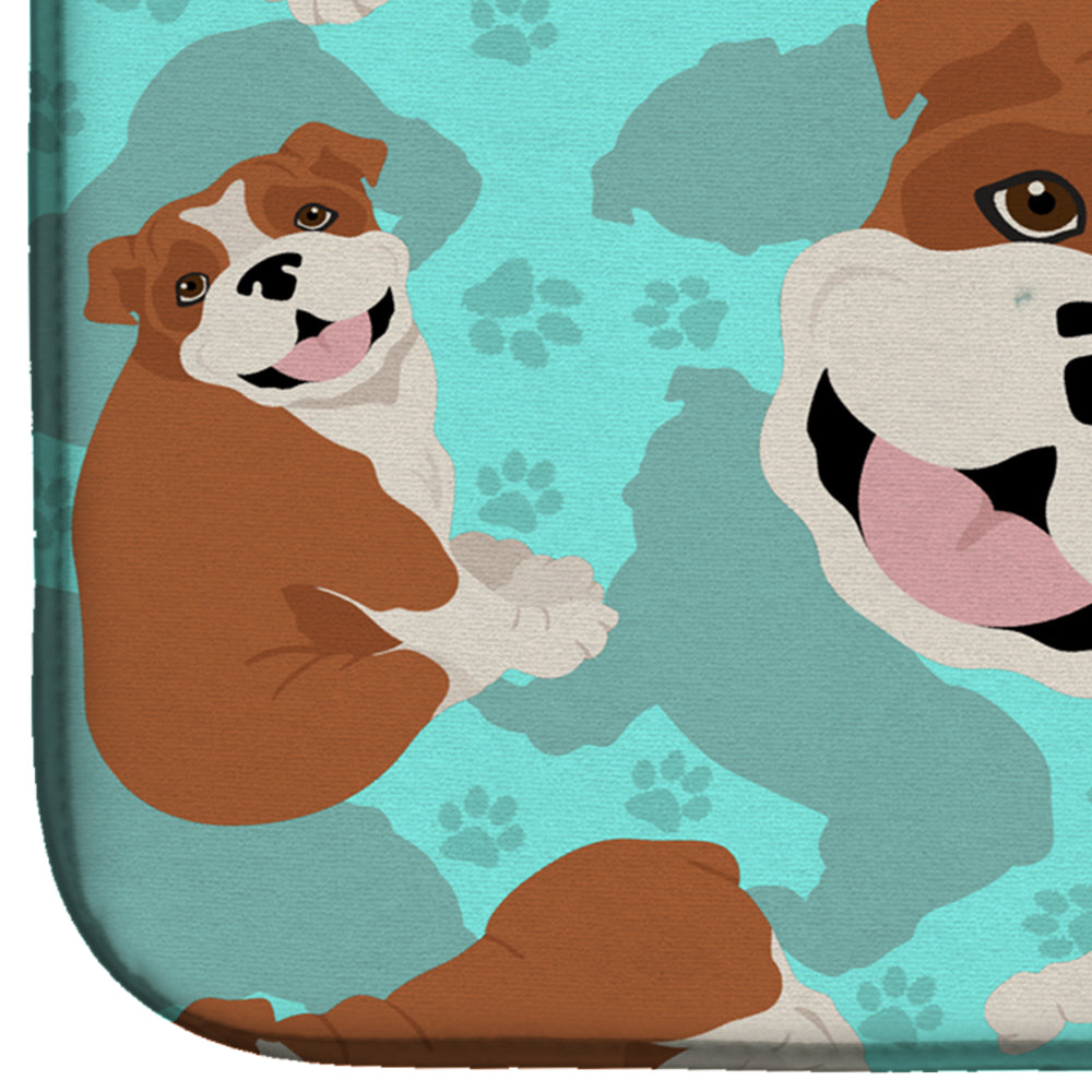 Red and White English Bulldog Dish Drying Mat Absorbent Dish Drying Mat Pad for Kitchen Counter Dish Drainer Mat for Countertop, 14 x 21", Multicolor