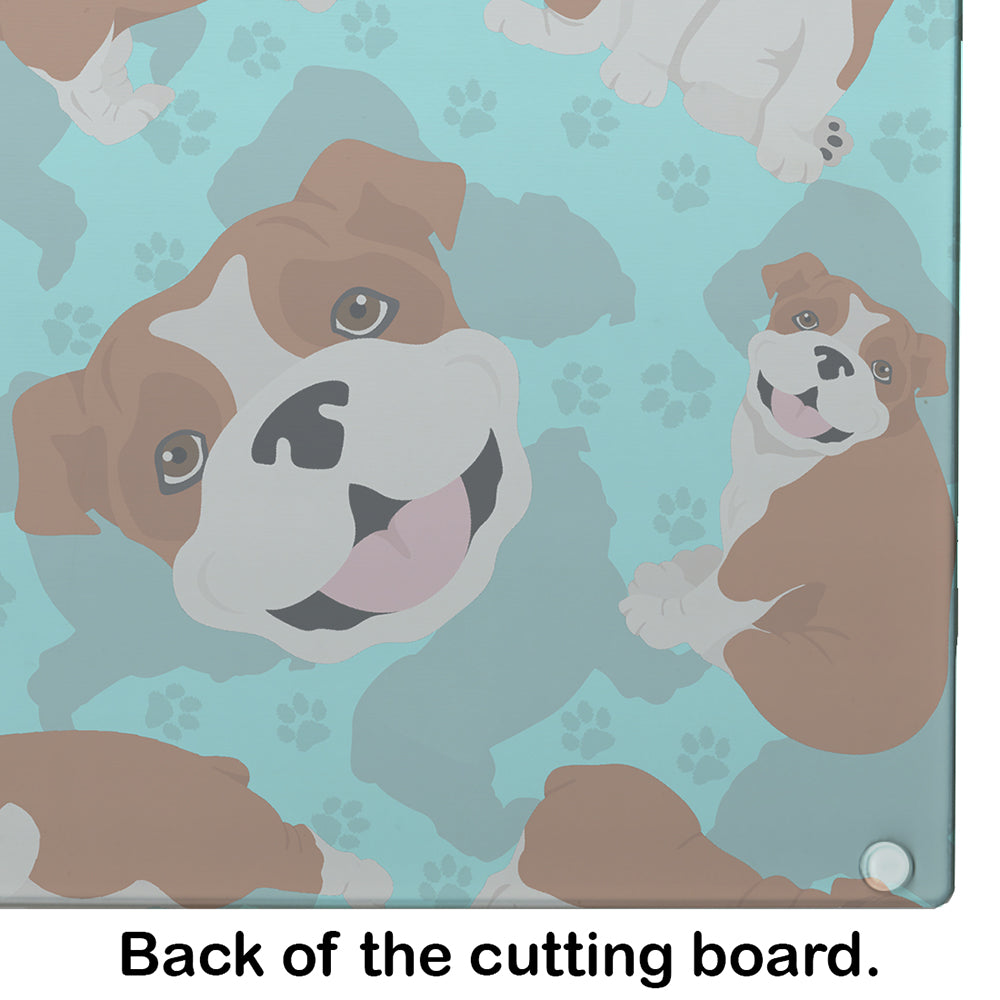Red and White English Bulldog Cutting Board Tempered Glass Kitchen Cutting Surface, Heat Resistant Chopping, Non-Slip Feet, Food Prep & Serving