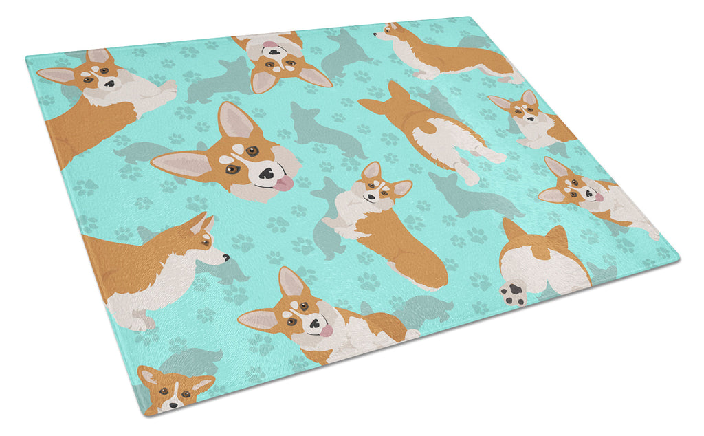 Red and White Pembroke Corgi Cutting Board Tempered Glass Kitchen Cutting Surface, Heat Resistant Chopping, Non-Slip Feet, Food Prep & Serving