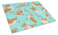 Red and White Pembroke Corgi Cutting Board Tempered Glass Kitchen Cutting Surface, Heat Resistant Chopping, Non-Slip Feet, Food Prep & Serving
