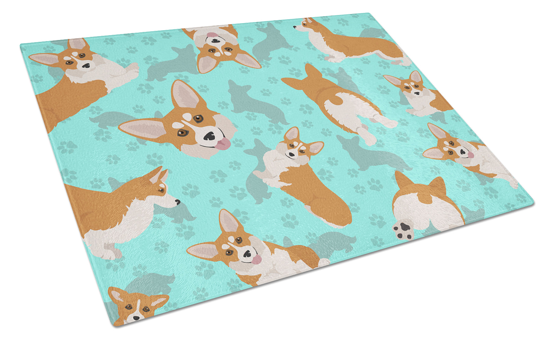 Red and White Pembroke Corgi Cutting Board Tempered Glass Kitchen Cutting Surface, Heat Resistant Chopping, Non-Slip Feet, Food Prep & Serving