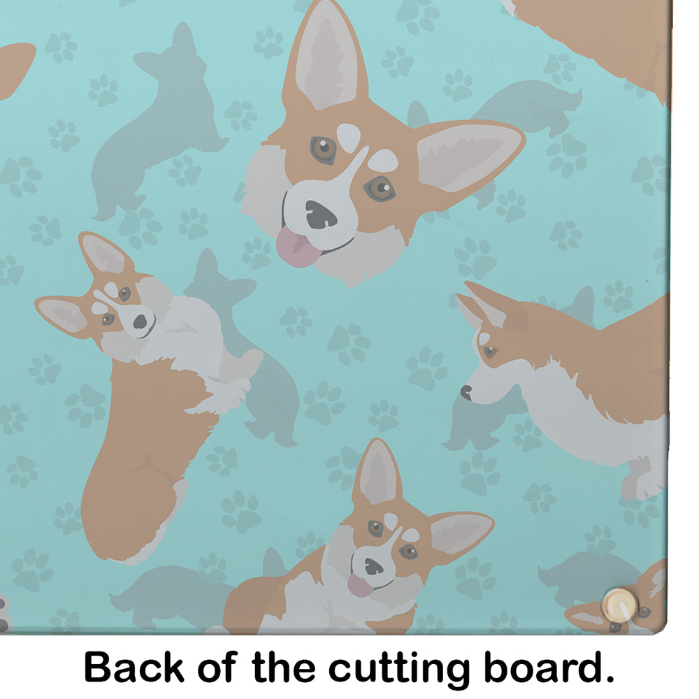 Red and White Pembroke Corgi Cutting Board Tempered Glass Kitchen Cutting Surface, Heat Resistant Chopping, Non-Slip Feet, Food Prep & Serving