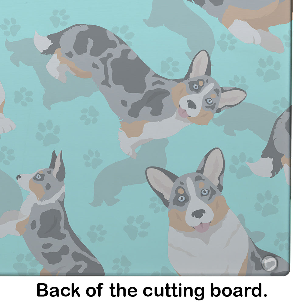Blue Merle Welsh Cardigan Corgi Cutting Board Tempered Glass Kitchen Cutting Surface, Heat Resistant Chopping, Non-Slip Feet, Food Prep & Serving