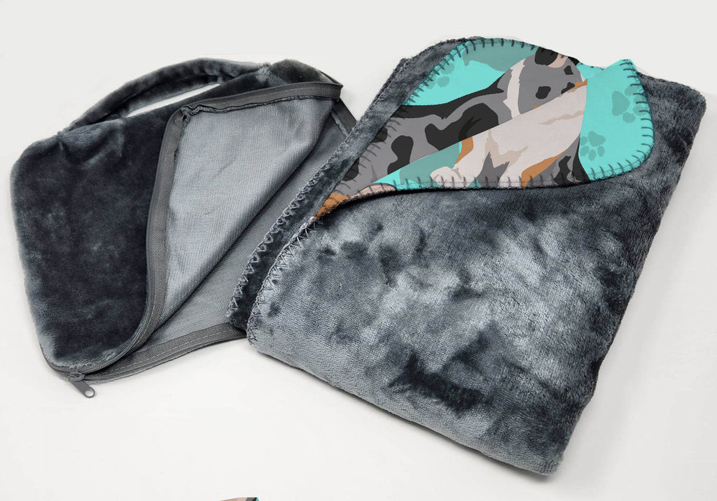 Blue Merle Welsh Cardigan Corgi Soft Travel Blanket with Bag Airplane Blanket, Indoor Outdoor Camping Blanket for Traveling, Picnics, Beach Trips, Concerts