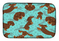 Chocolate and Tan Dachshund Dish Drying Mat Absorbent Dish Drying Mat Pad for Kitchen Counter Dish Drainer Mat for Countertop, 14 x 21", Multicolor