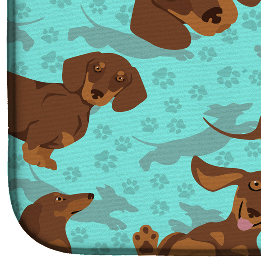 Chocolate and Tan Dachshund Dish Drying Mat Absorbent Dish Drying Mat Pad for Kitchen Counter Dish Drainer Mat for Countertop, 14 x 21", Multicolor