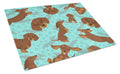 Chocolate and Tan Dachshund Cutting Board Tempered Glass Kitchen Cutting Surface, Heat Resistant Chopping, Non-Slip Feet, Food Prep & Serving