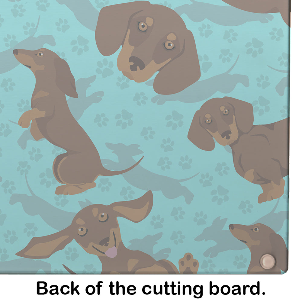 Chocolate and Tan Dachshund Cutting Board Tempered Glass Kitchen Cutting Surface, Heat Resistant Chopping, Non-Slip Feet, Food Prep & Serving