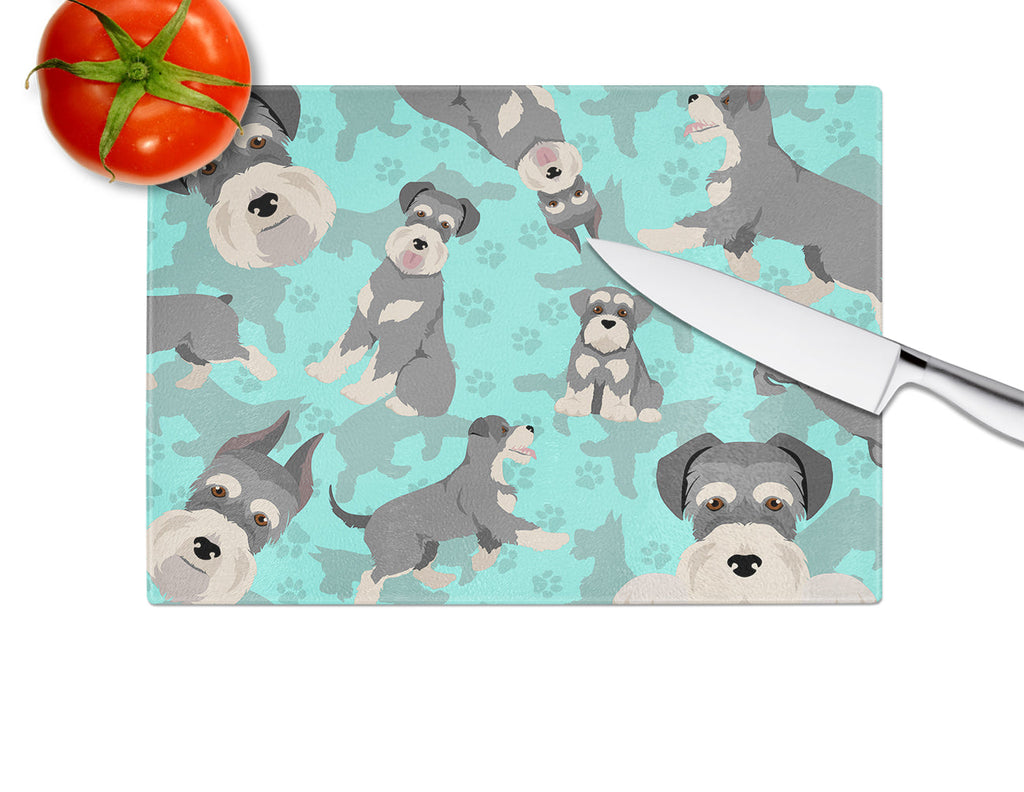 Schnauzer Cutting Board Tempered Glass Kitchen Cutting Surface, Heat Resistant Chopping, Non-Slip Feet, Food Prep & Serving
