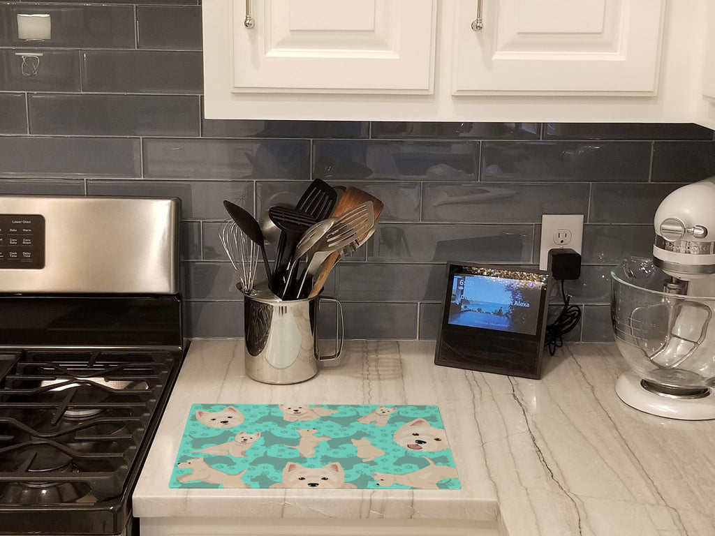Westie Cutting Board Tempered Glass Kitchen Cutting Surface, Heat Resistant Chopping, Non-Slip Feet, Food Prep & Serving