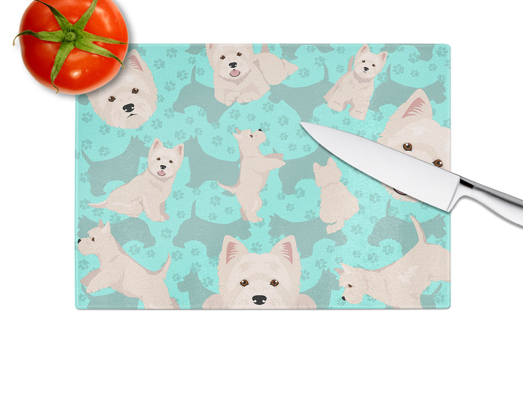 Westie Cutting Board Tempered Glass Kitchen Cutting Surface, Heat Resistant Chopping, Non-Slip Feet, Food Prep & Serving