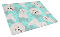 Bichon Frise Cutting Board Tempered Glass Kitchen Cutting Surface, Heat Resistant Chopping, Non-Slip Feet, Food Prep & Serving
