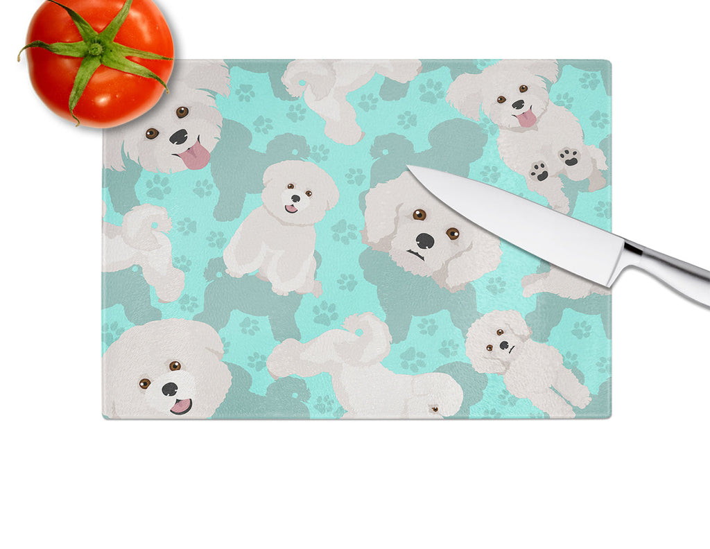 Bichon Frise Cutting Board Tempered Glass Kitchen Cutting Surface, Heat Resistant Chopping, Non-Slip Feet, Food Prep & Serving