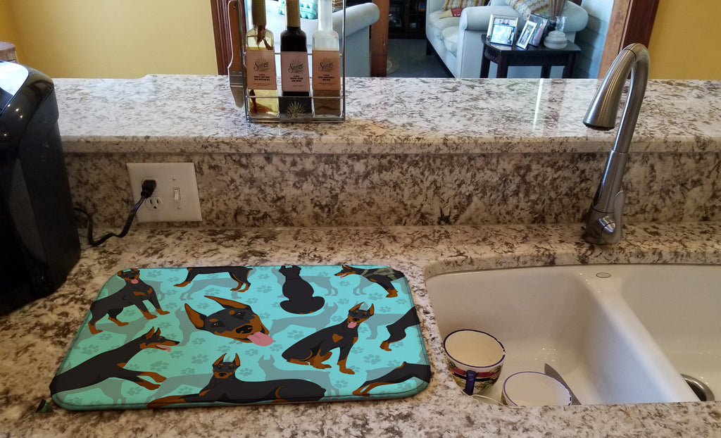 Doberman Pinscher Dish Drying Mat Absorbent Dish Drying Mat Pad for Kitchen Counter Dish Drainer Mat for Countertop, 14 x 21", Multicolor