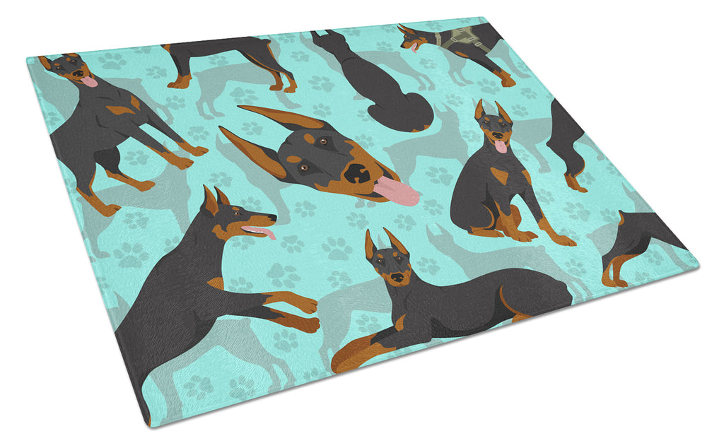 Doberman Pinscher Cutting Board Tempered Glass Kitchen Cutting Surface, Heat Resistant Chopping, Non-Slip Feet, Food Prep & Serving