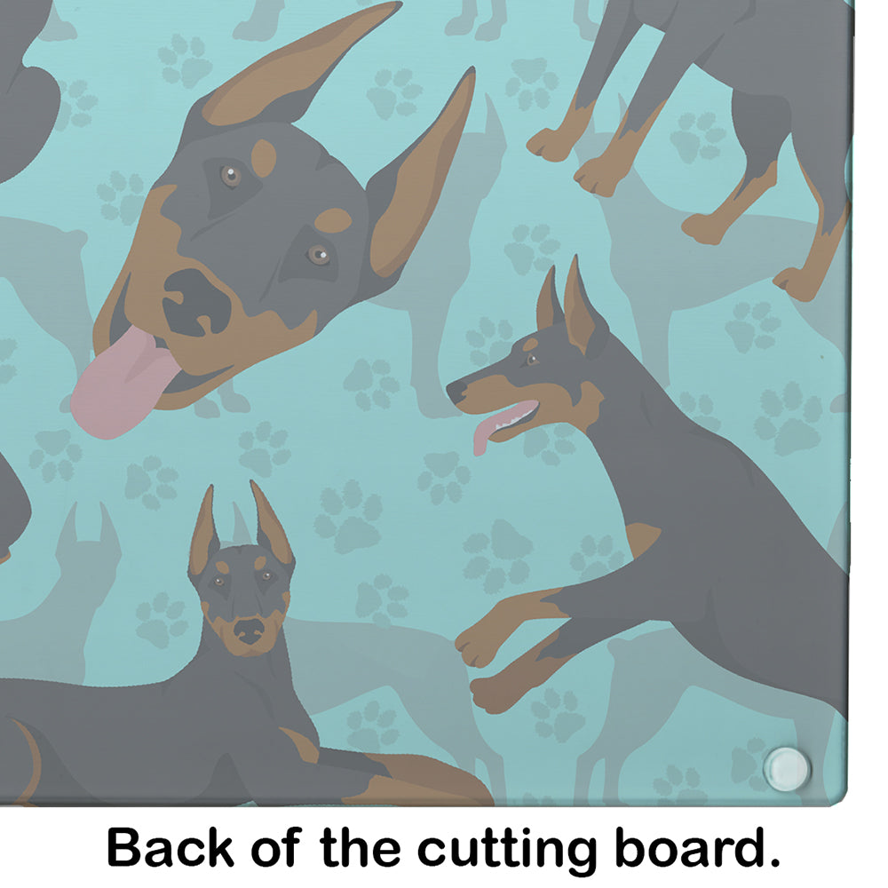 Doberman Pinscher Cutting Board Tempered Glass Kitchen Cutting Surface, Heat Resistant Chopping, Non-Slip Feet, Food Prep & Serving