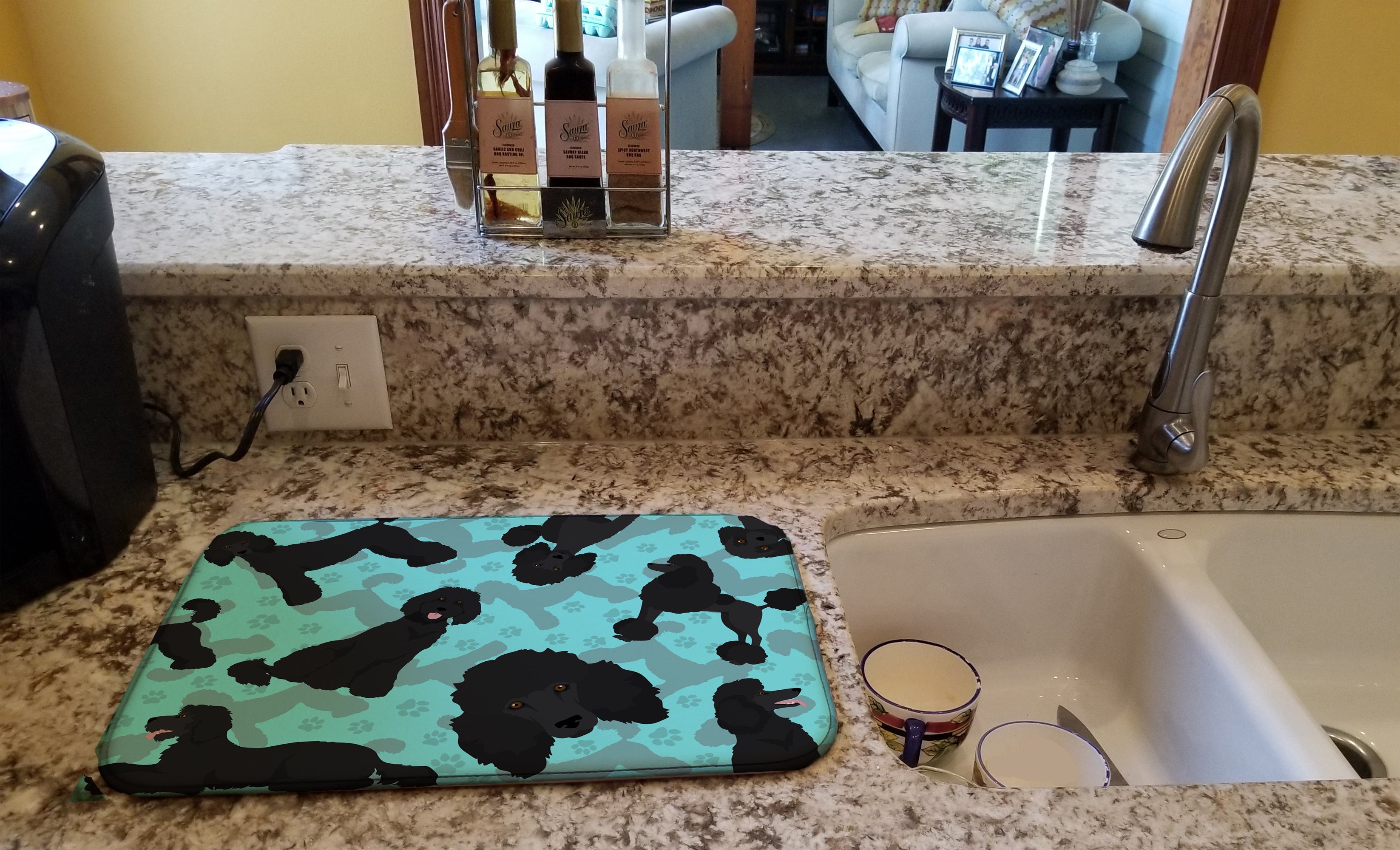 Black Standard Poodle Dish Drying Mat Absorbent Dish Drying Mat Pad for Kitchen Counter Dish Drainer Mat for Countertop, 14 x 21", Multicolor