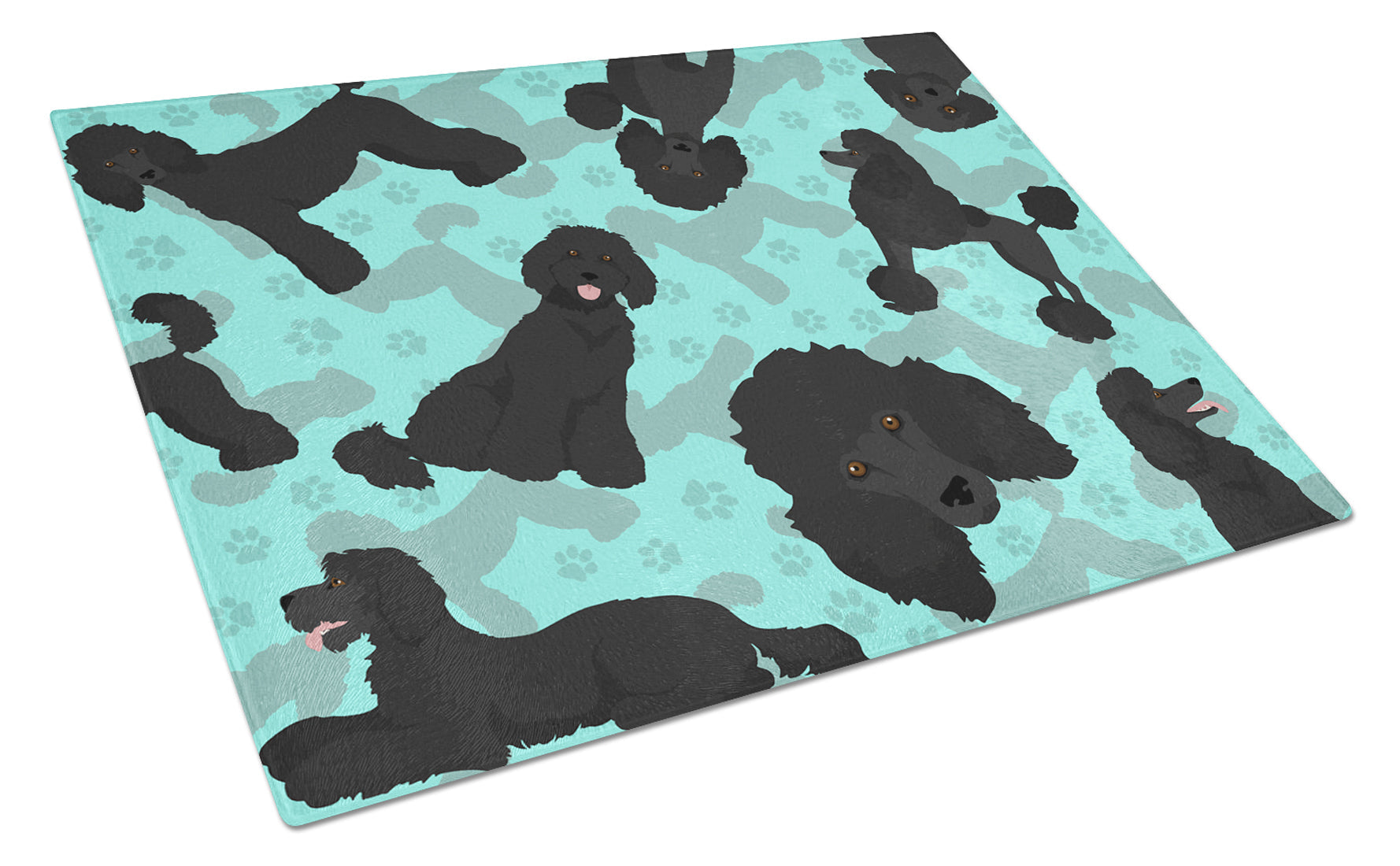 Black Standard Poodle Cutting Board Tempered Glass Kitchen Cutting Surface, Heat Resistant Chopping, Non-Slip Feet, Food Prep & Serving