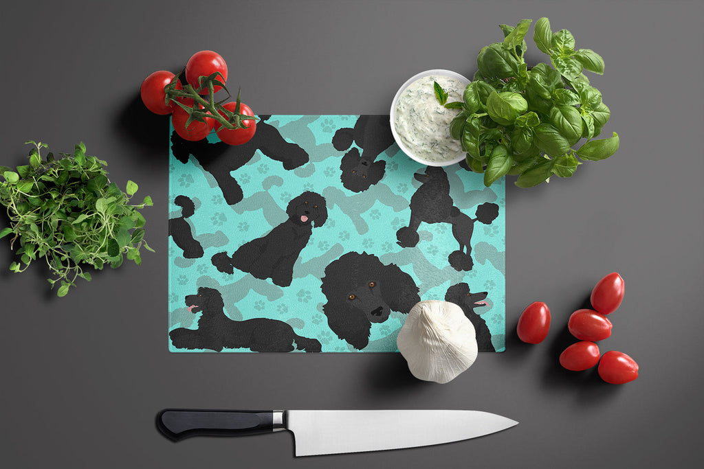 Black Standard Poodle Cutting Board Tempered Glass Kitchen Cutting Surface, Heat Resistant Chopping, Non-Slip Feet, Food Prep & Serving