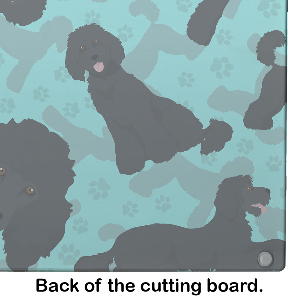 Black Standard Poodle Cutting Board Tempered Glass Kitchen Cutting Surface, Heat Resistant Chopping, Non-Slip Feet, Food Prep & Serving
