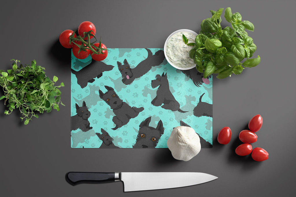 Scottish Terrier Cutting Board Tempered Glass Kitchen Cutting Surface, Heat Resistant Chopping, Non-Slip Feet, Food Prep & Serving