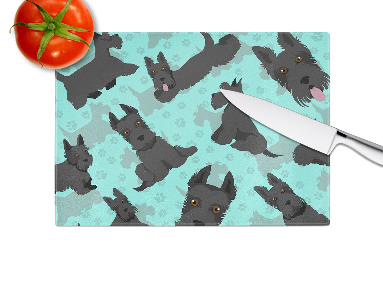 Scottish Terrier Cutting Board Tempered Glass Kitchen Cutting Surface, Heat Resistant Chopping, Non-Slip Feet, Food Prep & Serving