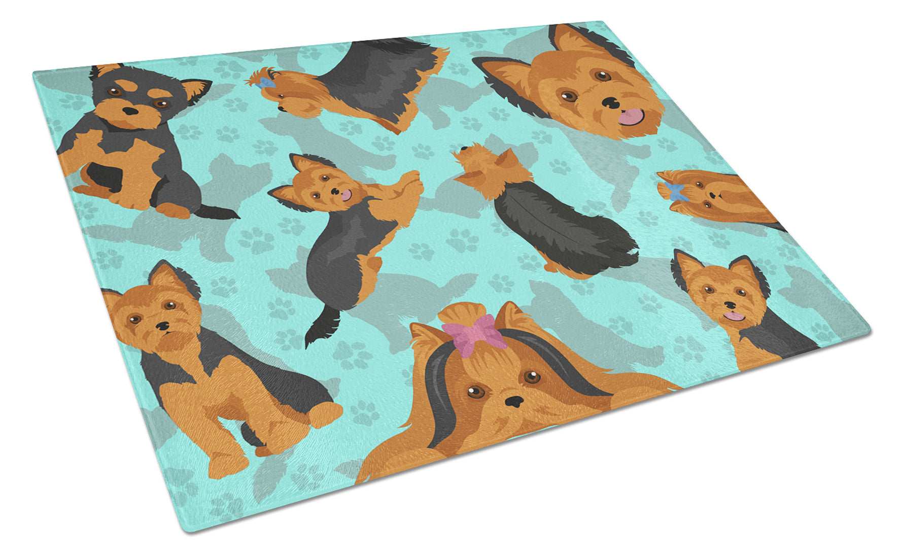 Black and Tan Yorkie Cutting Board Tempered Glass Kitchen Cutting Surface, Heat Resistant Chopping, Non-Slip Feet, Food Prep & Serving