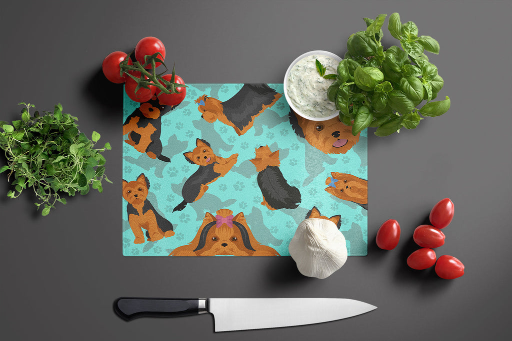 Black and Tan Yorkie Cutting Board Tempered Glass Kitchen Cutting Surface, Heat Resistant Chopping, Non-Slip Feet, Food Prep & Serving