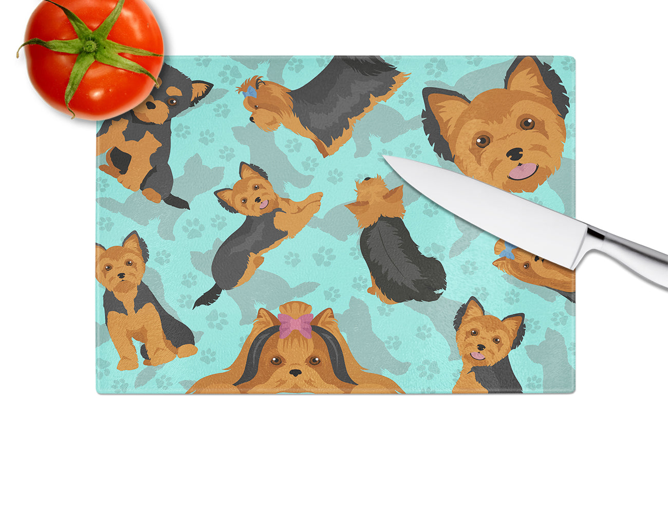 Black and Tan Yorkie Cutting Board Tempered Glass Kitchen Cutting Surface, Heat Resistant Chopping, Non-Slip Feet, Food Prep & Serving