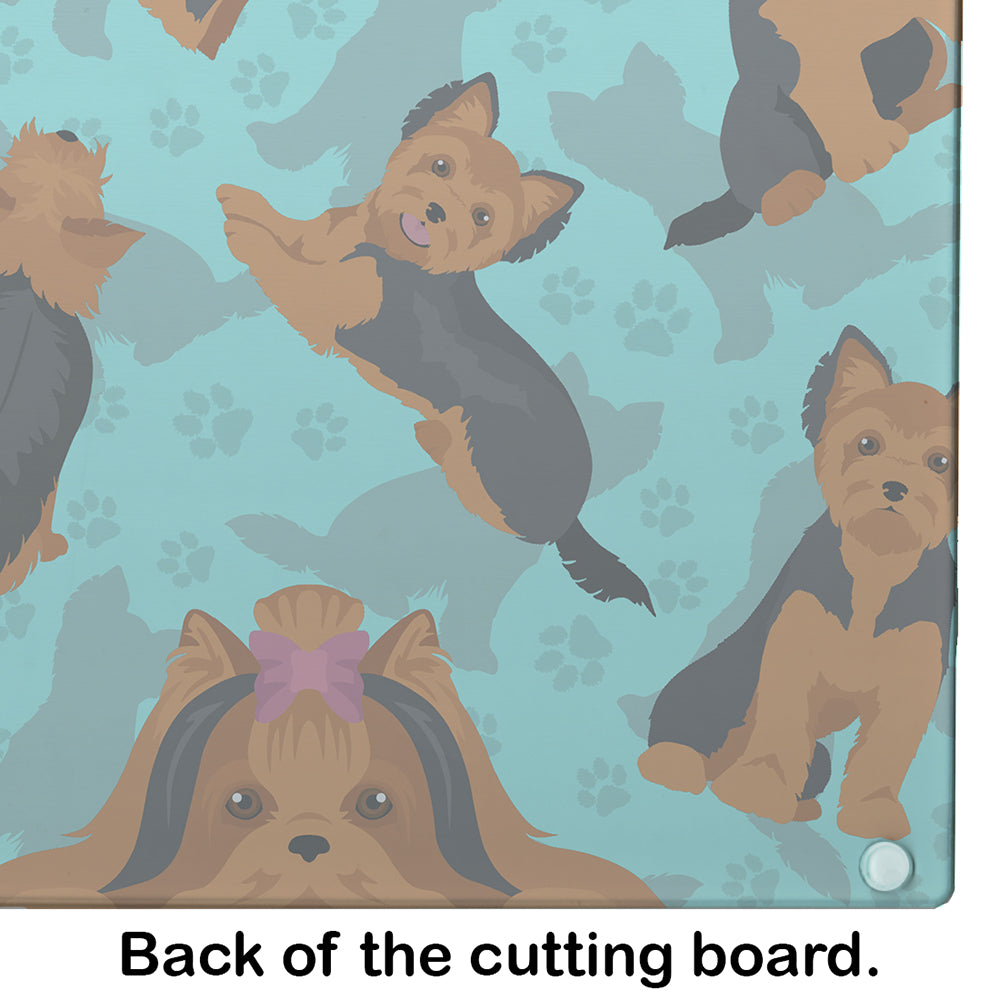 Black and Tan Yorkie Cutting Board Tempered Glass Kitchen Cutting Surface, Heat Resistant Chopping, Non-Slip Feet, Food Prep & Serving
