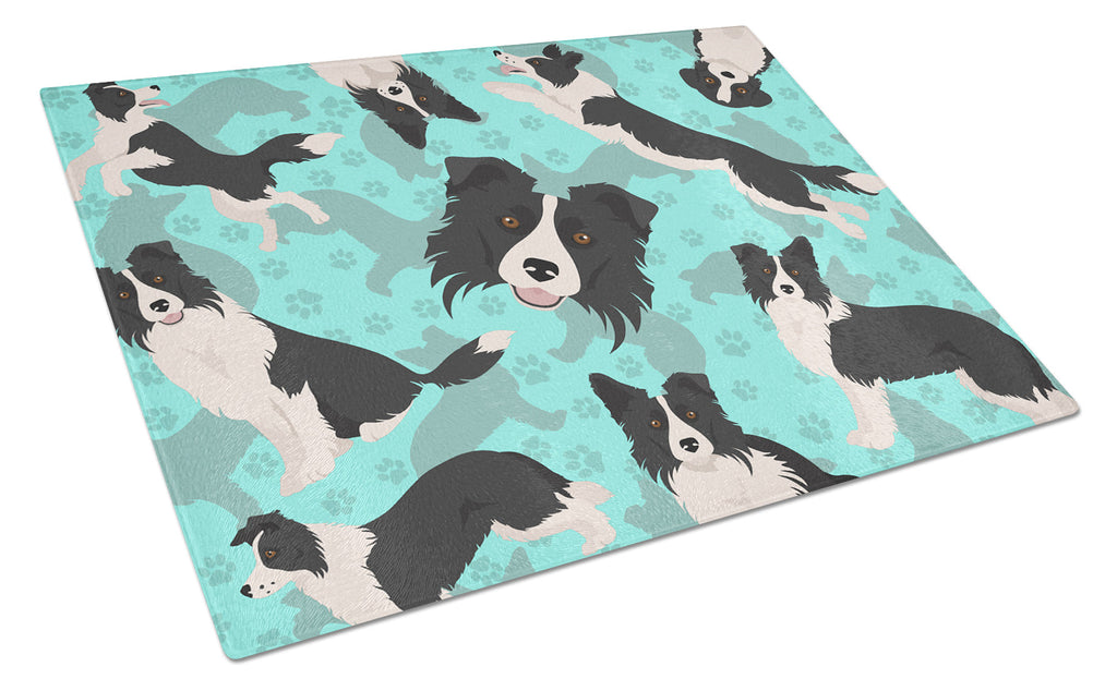 Border Collie Cutting Board Tempered Glass Kitchen Cutting Surface, Heat Resistant Chopping, Non-Slip Feet, Food Prep & Serving