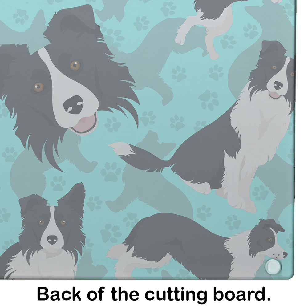 Border Collie Cutting Board Tempered Glass Kitchen Cutting Surface, Heat Resistant Chopping, Non-Slip Feet, Food Prep & Serving