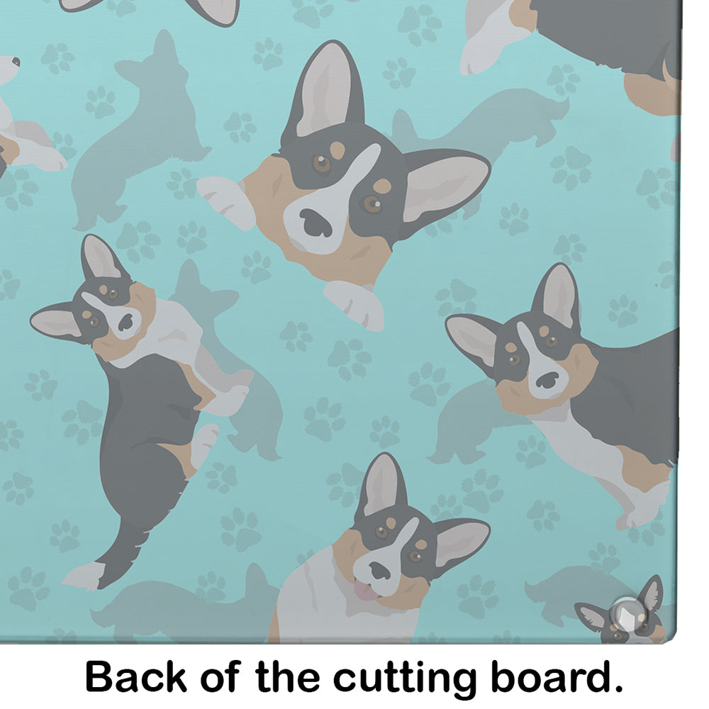 Tricolor Cardigan Corgi Cutting Board Tempered Glass Kitchen Cutting Surface, Heat Resistant Chopping, Non-Slip Feet, Food Prep & Serving