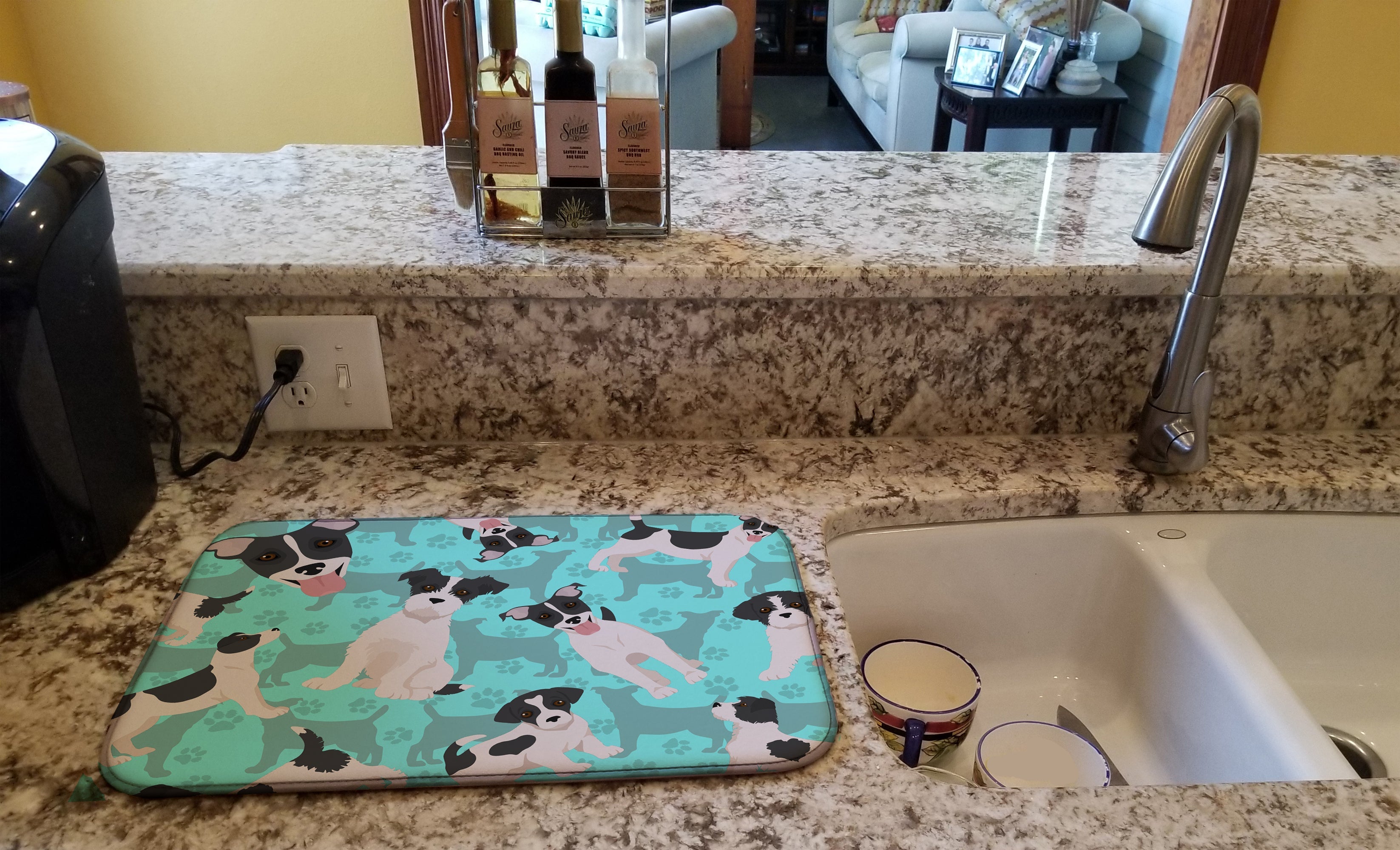 Jack Russell Terrier Dish Drying Mat Absorbent Dish Drying Mat Pad for Kitchen Counter Dish Drainer Mat for Countertop, 14 x 21", Multicolor