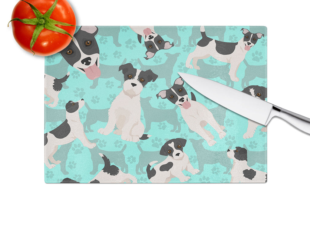 Jack Russell Terrier Cutting Board Tempered Glass Kitchen Cutting Surface, Heat Resistant Chopping, Non-Slip Feet, Food Prep & Serving