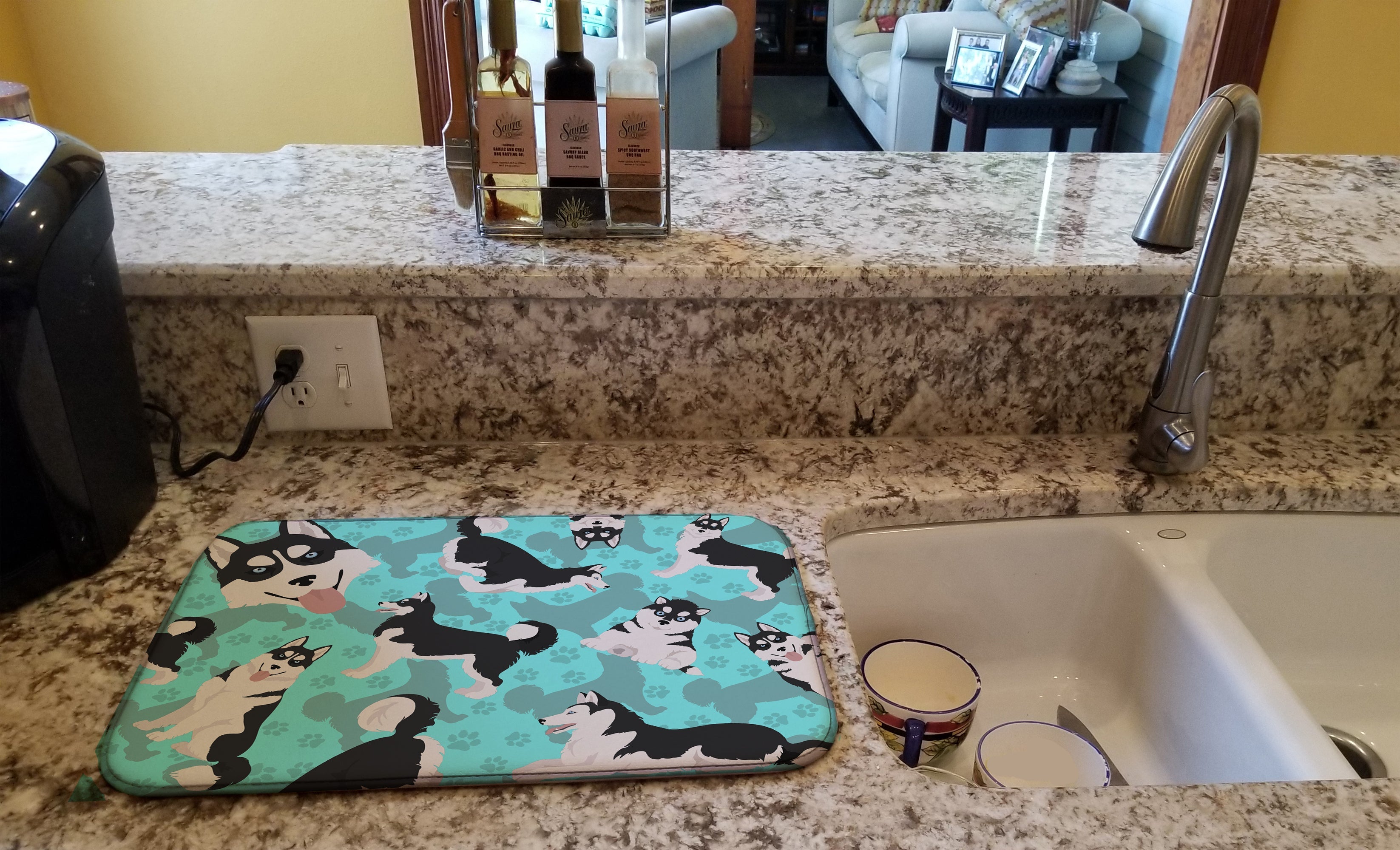 Siberian Husky Dish Drying Mat Absorbent Dish Drying Mat Pad for Kitchen Counter Dish Drainer Mat for Countertop, 14 x 21", Multicolor