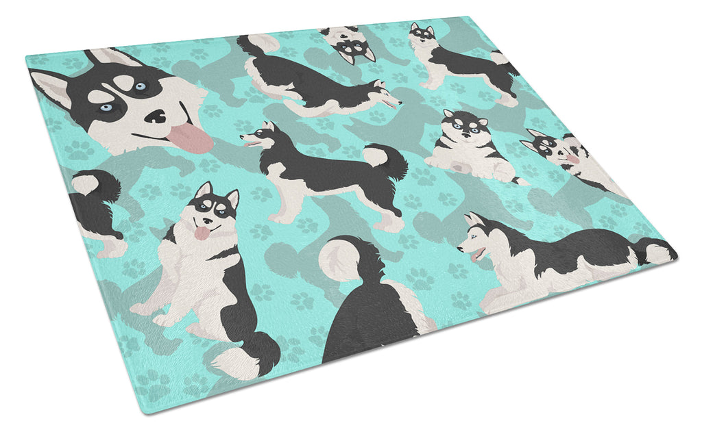 Siberian Husky Cutting Board Tempered Glass Kitchen Cutting Surface, Heat Resistant Chopping, Non-Slip Feet, Food Prep & Serving