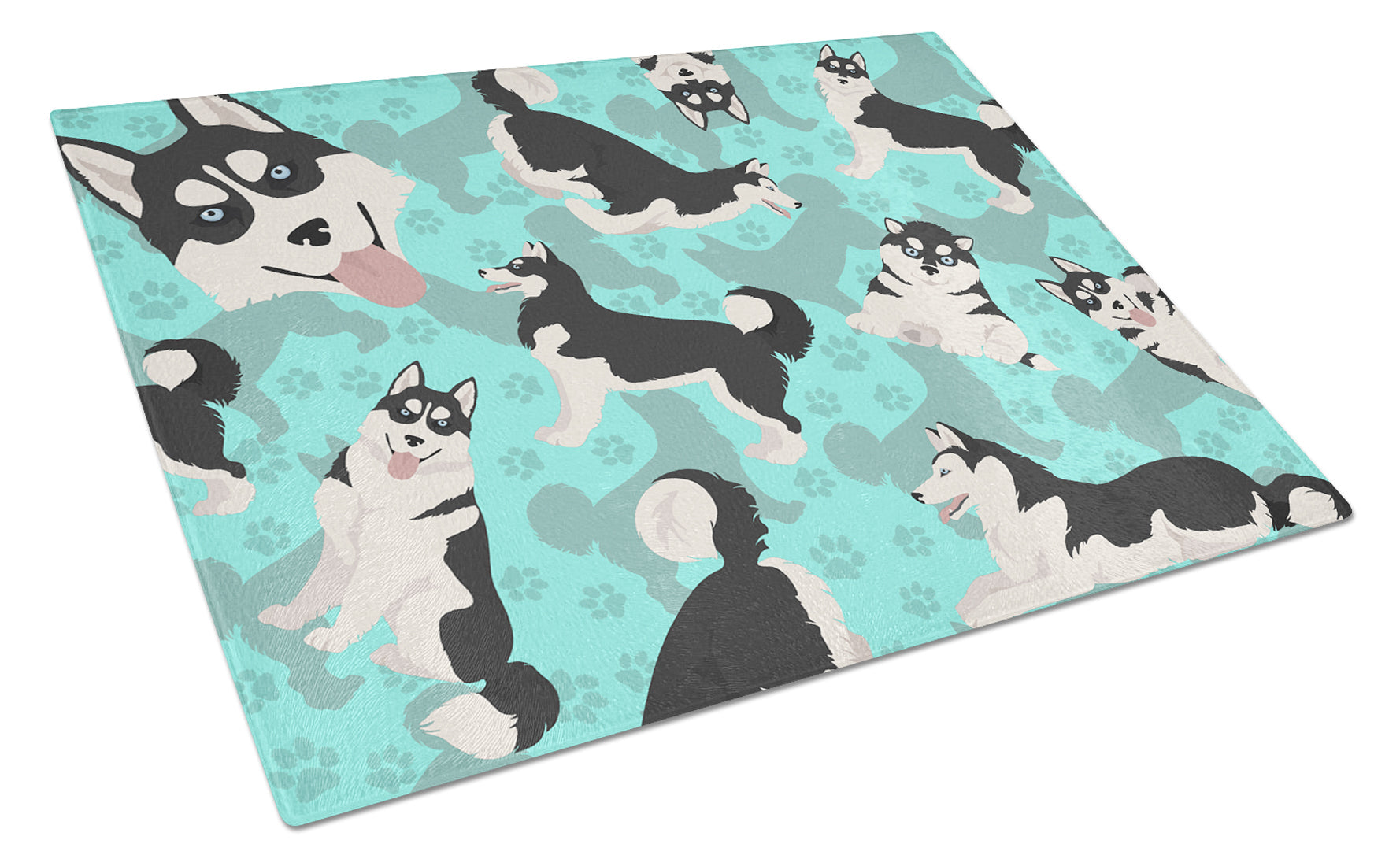 Siberian Husky Cutting Board Tempered Glass Kitchen Cutting Surface, Heat Resistant Chopping, Non-Slip Feet, Food Prep & Serving
