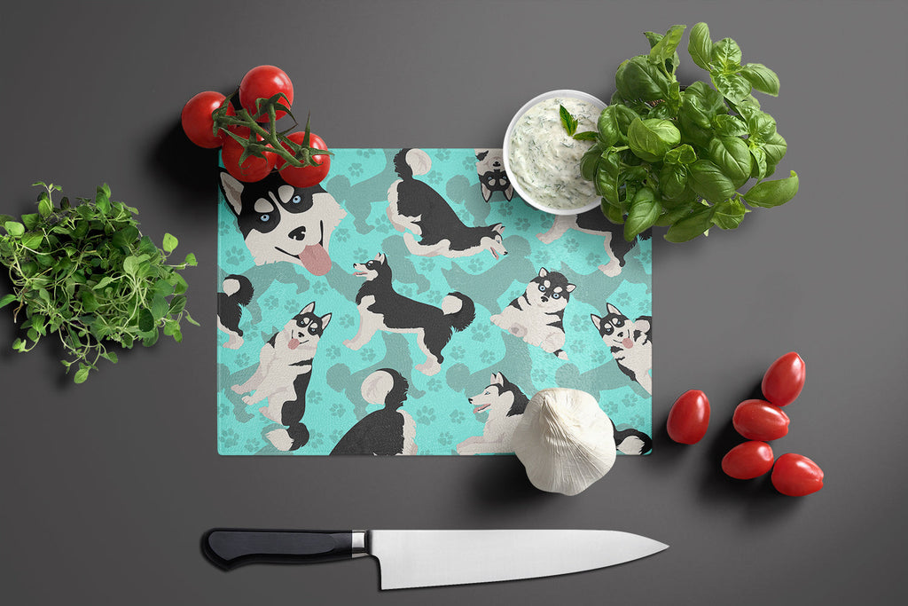 Siberian Husky Cutting Board Tempered Glass Kitchen Cutting Surface, Heat Resistant Chopping, Non-Slip Feet, Food Prep & Serving