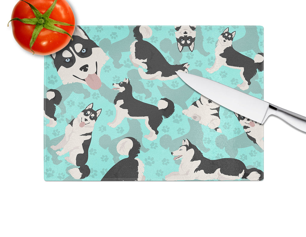 Siberian Husky Cutting Board Tempered Glass Kitchen Cutting Surface, Heat Resistant Chopping, Non-Slip Feet, Food Prep & Serving