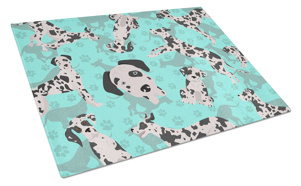 Harlequin Natural Ears Great Dane Cutting Board Tempered Glass Kitchen Cutting Surface, Heat Resistant Chopping, Non-Slip Feet, Food Prep & Serving