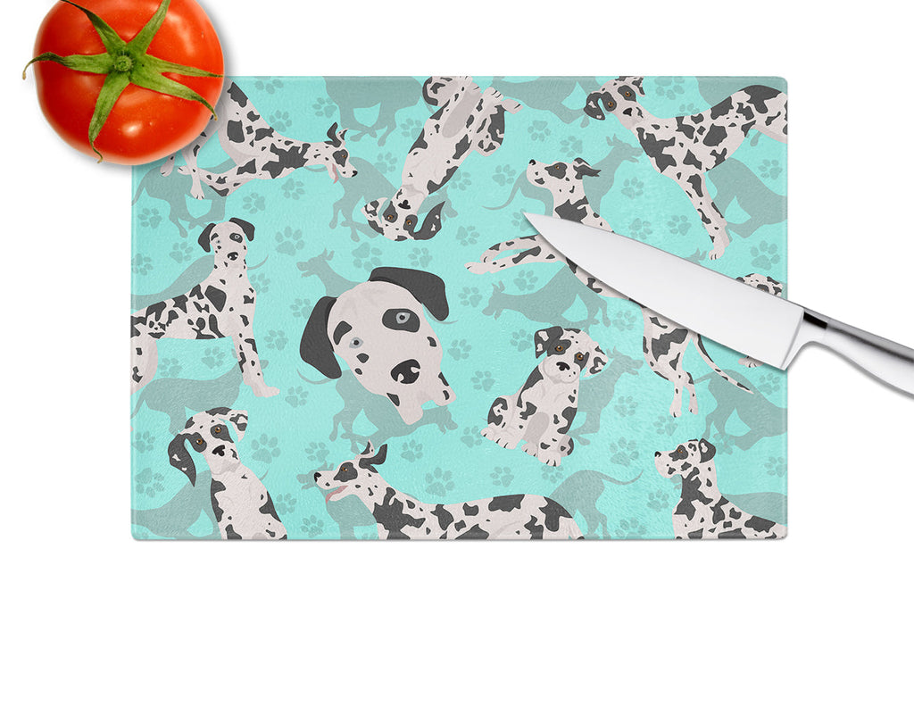 Harlequin Natural Ears Great Dane Cutting Board Tempered Glass Kitchen Cutting Surface, Heat Resistant Chopping, Non-Slip Feet, Food Prep & Serving