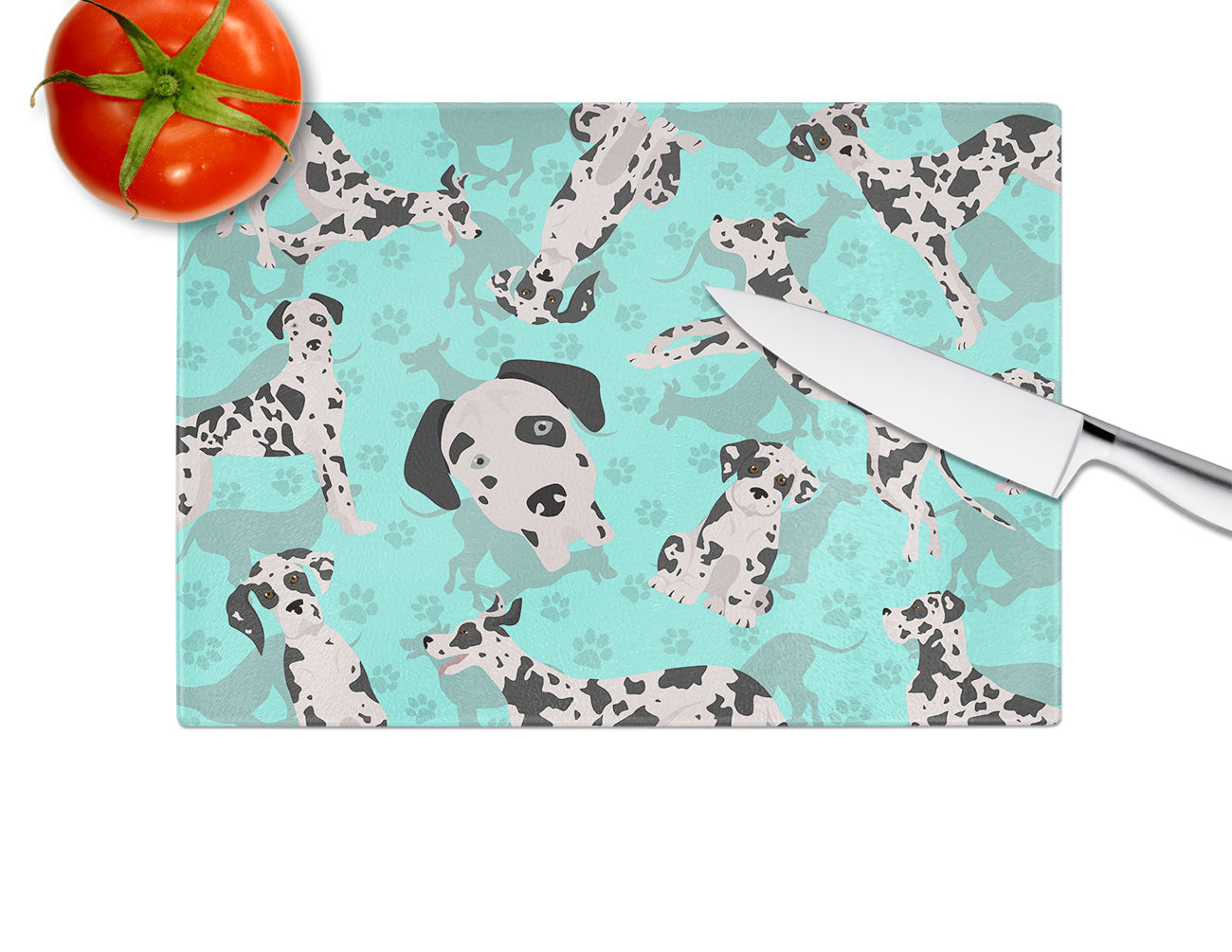 Harlequin Natural Ears Great Dane Cutting Board Tempered Glass Kitchen Cutting Surface, Heat Resistant Chopping, Non-Slip Feet, Food Prep & Serving