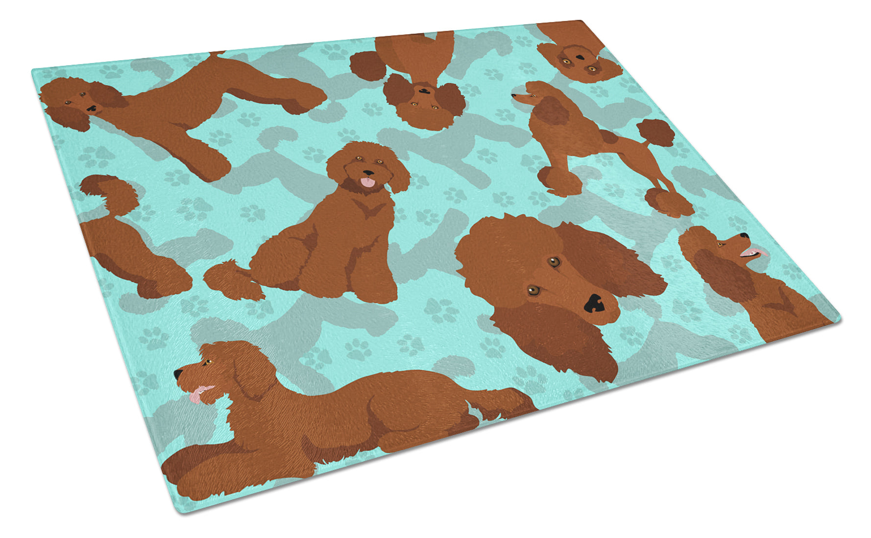 Chocolate Standard Poodle Cutting Board Tempered Glass Kitchen Cutting Surface, Heat Resistant Chopping, Non-Slip Feet, Food Prep & Serving