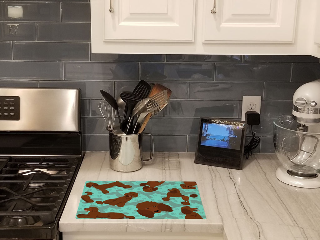 Chocolate Standard Poodle Cutting Board Tempered Glass Kitchen Cutting Surface, Heat Resistant Chopping, Non-Slip Feet, Food Prep & Serving