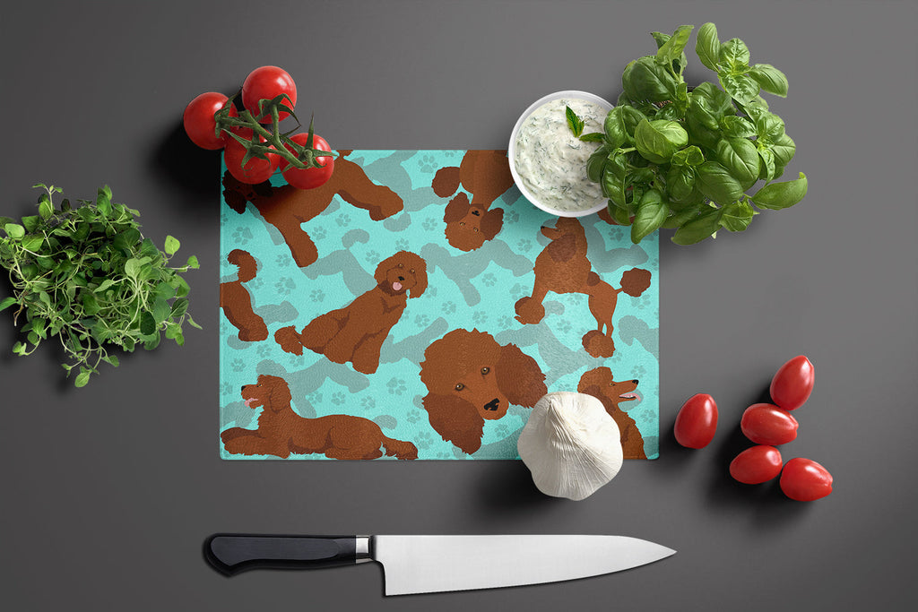 Chocolate Standard Poodle Cutting Board Tempered Glass Kitchen Cutting Surface, Heat Resistant Chopping, Non-Slip Feet, Food Prep & Serving