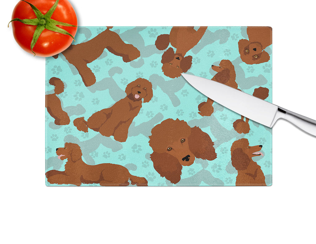 Chocolate Standard Poodle Cutting Board Tempered Glass Kitchen Cutting Surface, Heat Resistant Chopping, Non-Slip Feet, Food Prep & Serving