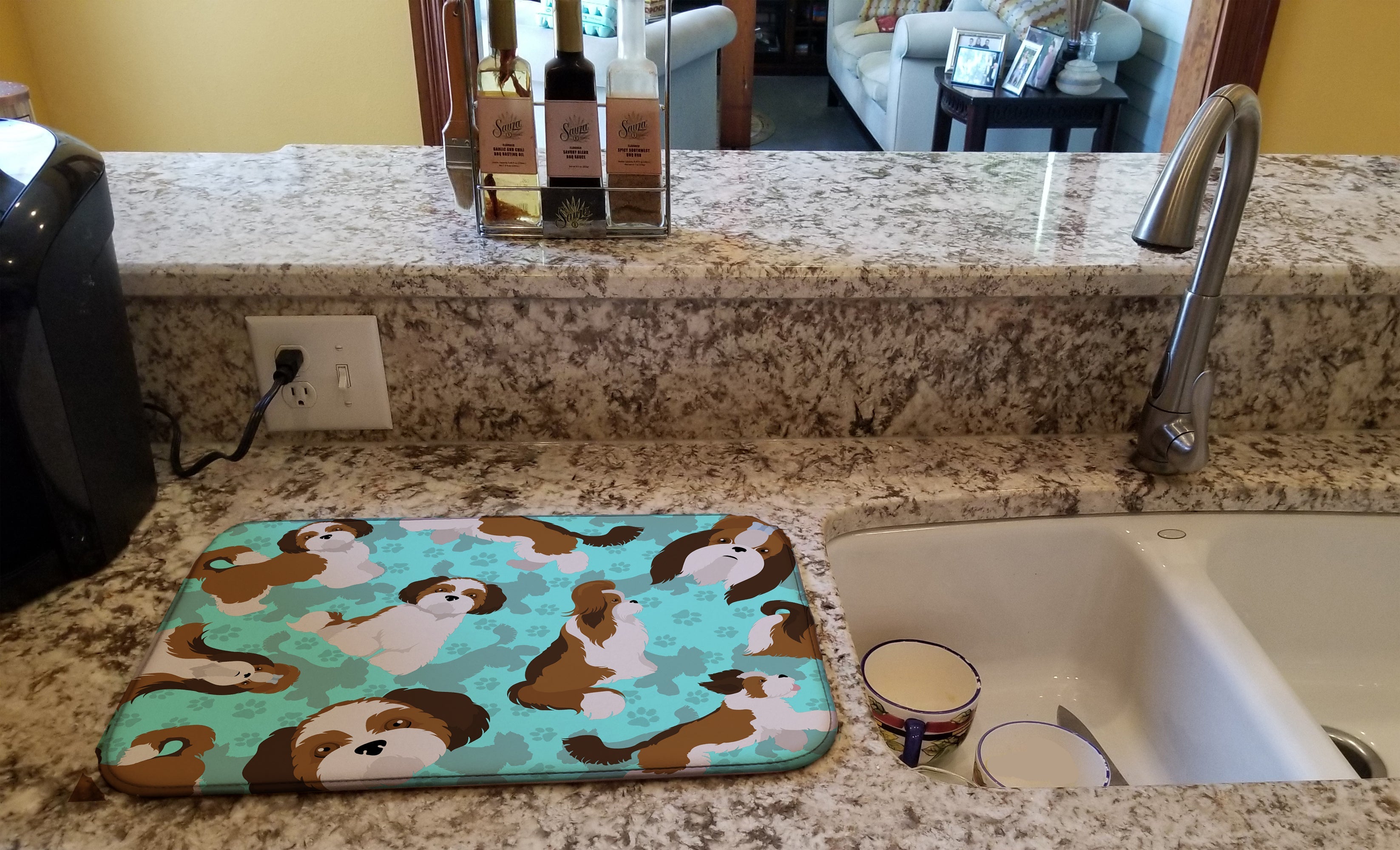 Shih Tzu Dish Drying Mat Absorbent Dish Drying Mat Pad for Kitchen Counter Dish Drainer Mat for Countertop, 14 x 21", Multicolor