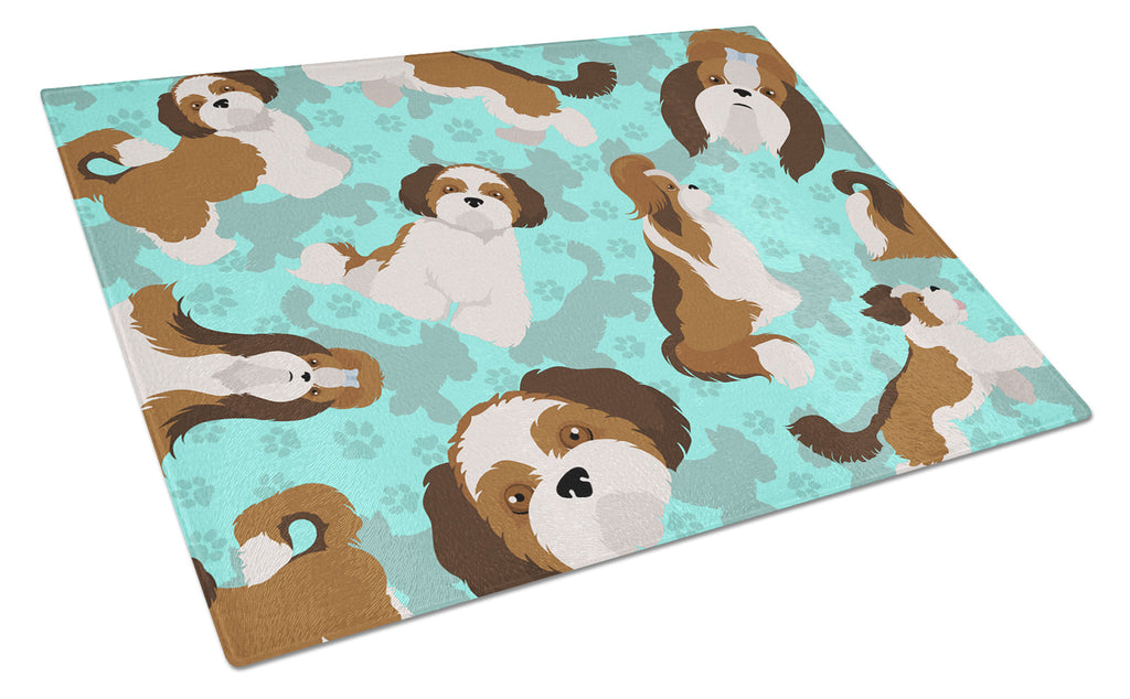 Shih Tzu Cutting Board Tempered Glass Kitchen Cutting Surface, Heat Resistant Chopping, Non-Slip Feet, Food Prep & Serving