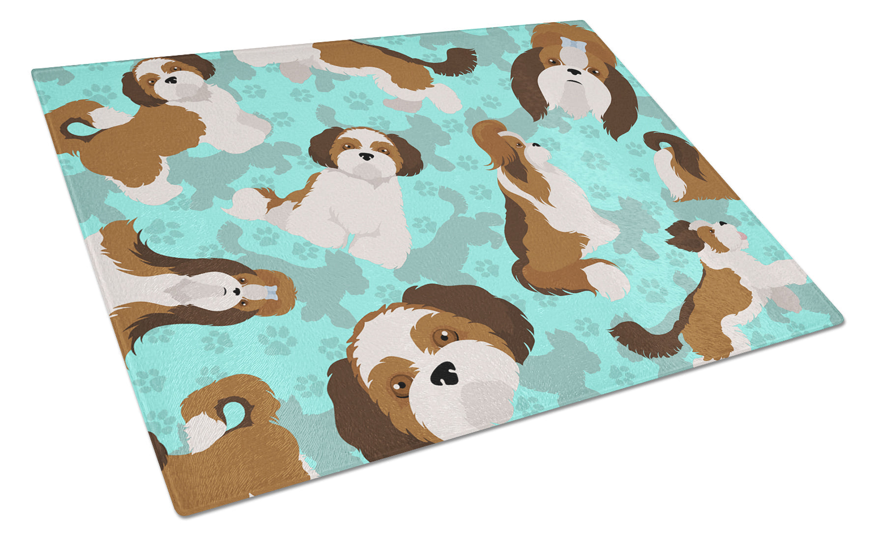 Shih Tzu Cutting Board Tempered Glass Kitchen Cutting Surface, Heat Resistant Chopping, Non-Slip Feet, Food Prep & Serving